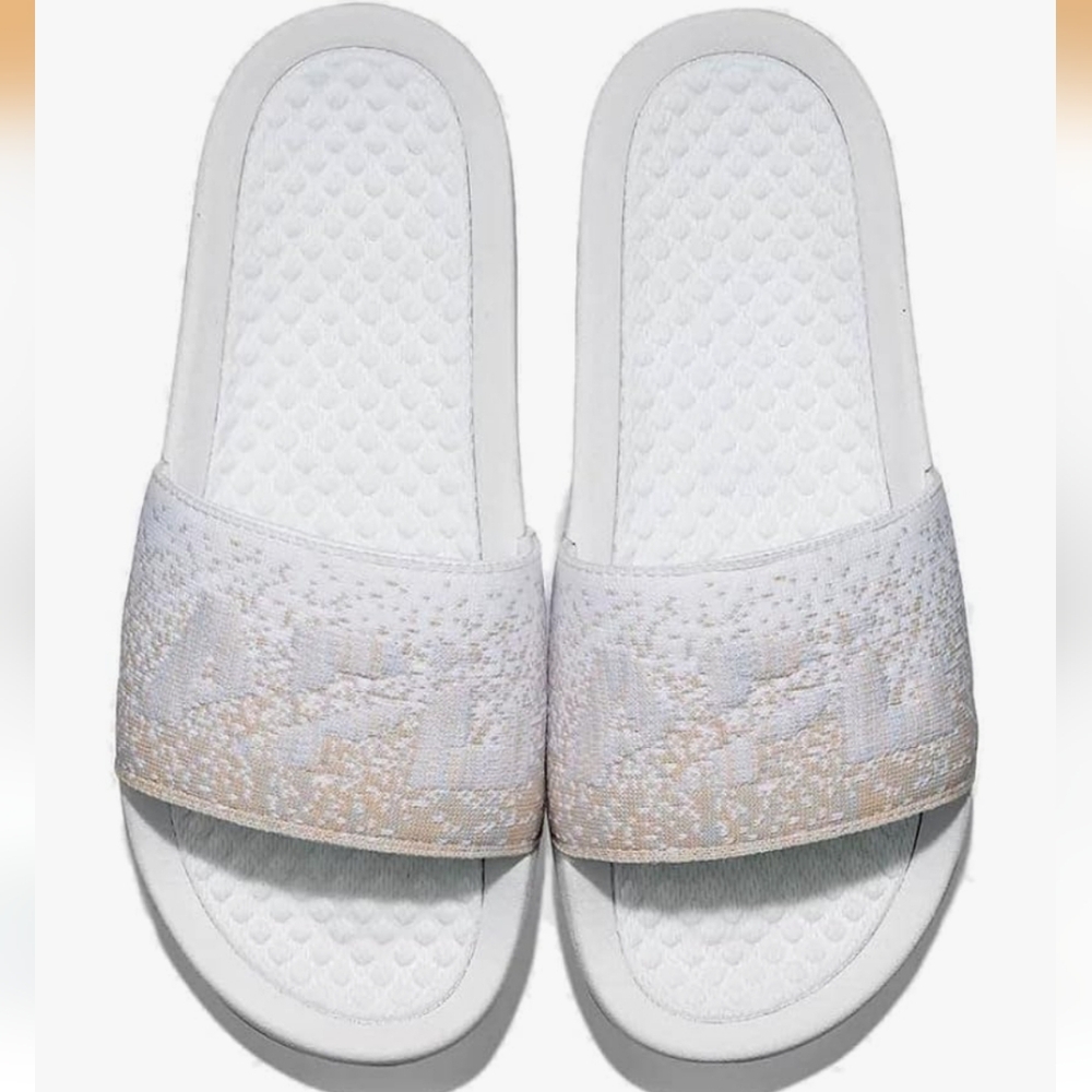 APL Techloom Slides Big Logo Pastel Melange Ombre White Womens Size 6
